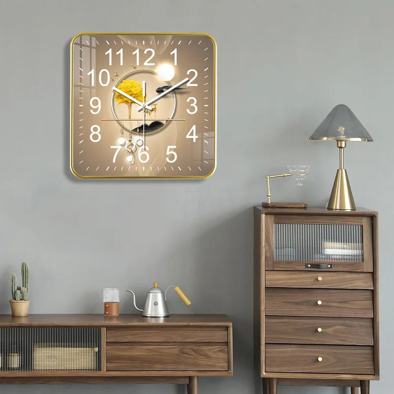 New Square Wall Clock Modern Fashion Light Luxury Wall Clock Mute Living Room Bedroom Quartz Clock Oasis Select 1 28.5cm X 28.5cm