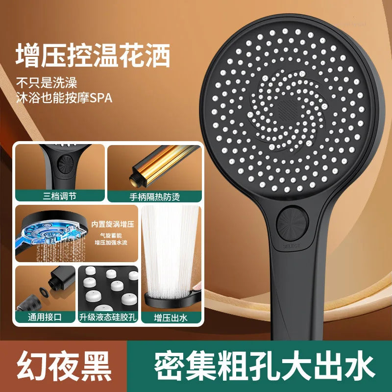 New 135mm Big Panel Shower 3 Modes Adjustable Water Saving Shower High Pressure Showerhead With Filter Bathroom Massage Shower Oasis Select Black Shower