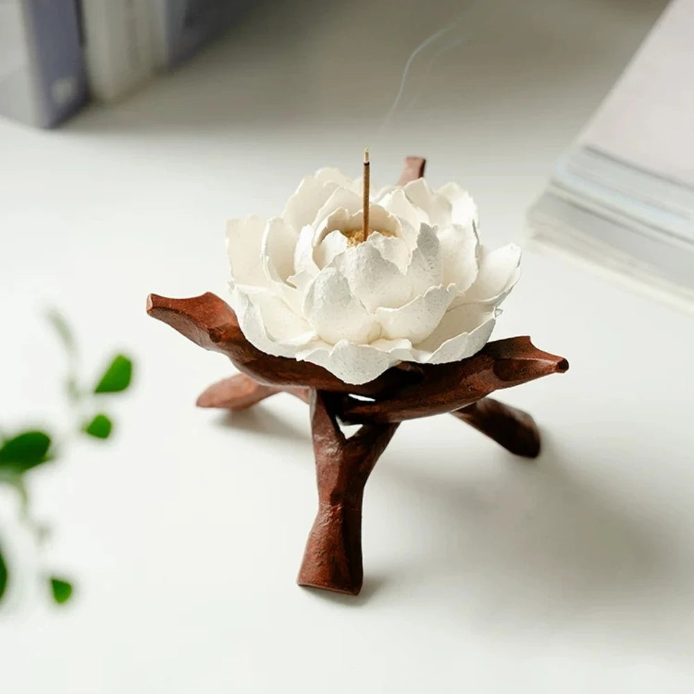 Ceramic Handmade Camellia Incense Holder Hand Pinched Indoor Decor Incense Base for Stick Incense Home Aromatherapy Ornament Oasis Select