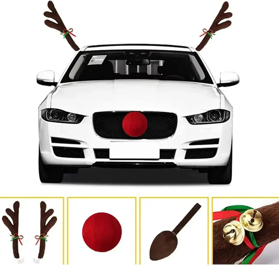 Christmas Car Decoration Deer Horn Antlers Car Kit with Red Nose and Tail for Holiday Gift Set Car Accessories Pendant Oasis Select