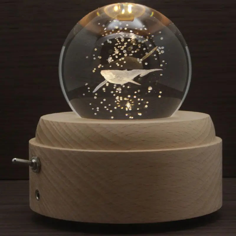 Bird's Poem Whale Crystal Ball Music Box Rotating Ornament, Music Box Creative Light Gift Ornament Oasis Select