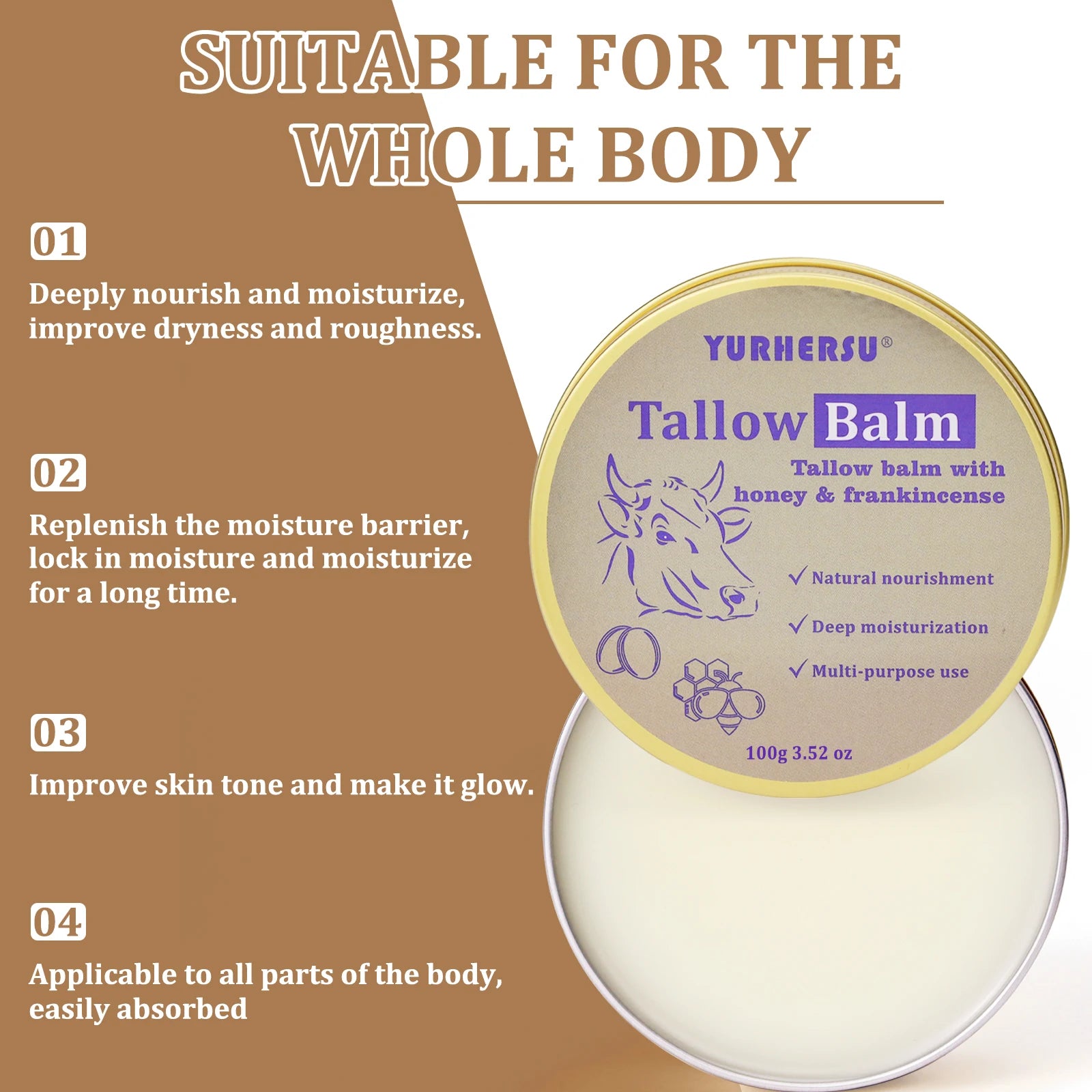 YURHERSU Bovine Tallow Face Cream – Deep Moisture & Nourishment Face Moisturizer Cream Oasis Select