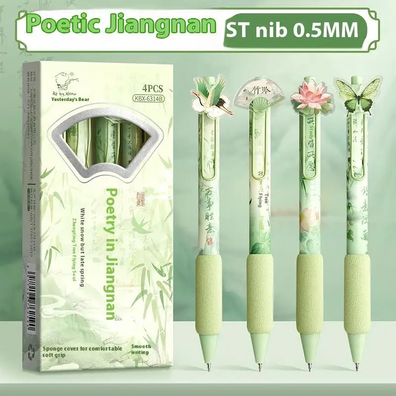 4PCS/Set Retractable Gel Pen with Acrylic Sticker Decoration Cute Cartoon Design Creative Personality Pen for School Office Oasis Select A2