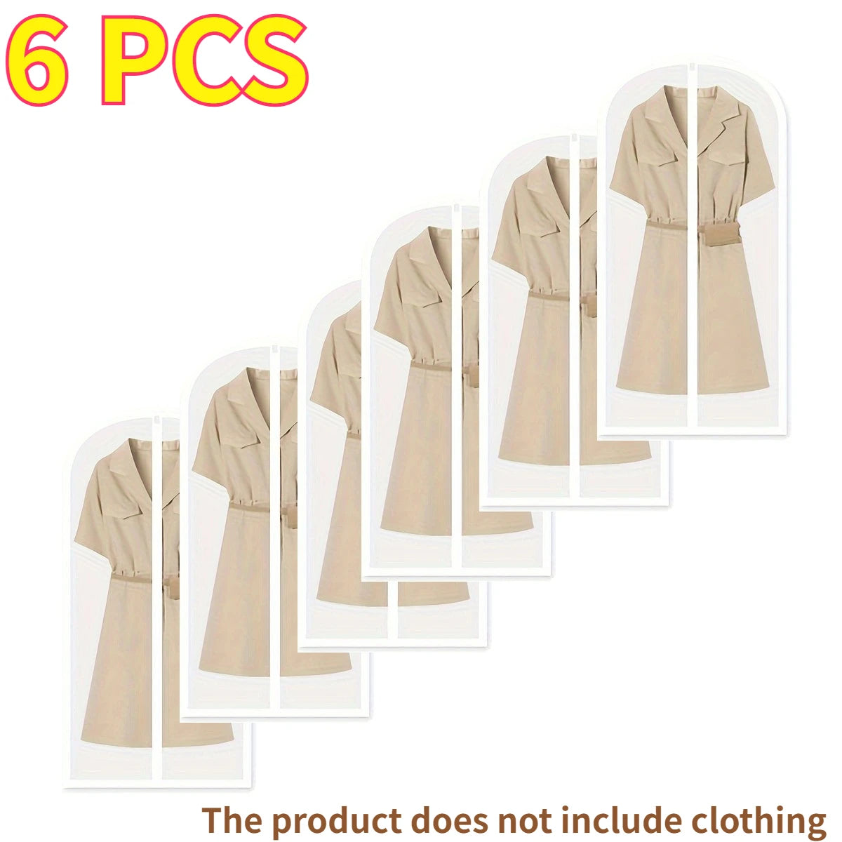 3/6pcs Moth Proof Garment Bags with Zip Washable Dust-Resistant Hanging Cover for Coats Wedding Dresses Closet Storage Organizer Oasis Select 6pcs