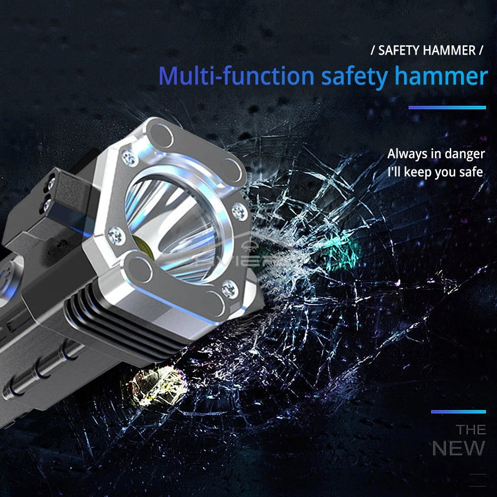 HVIERO COB LED Flashlight & Safety Hammer – USB Rechargeable