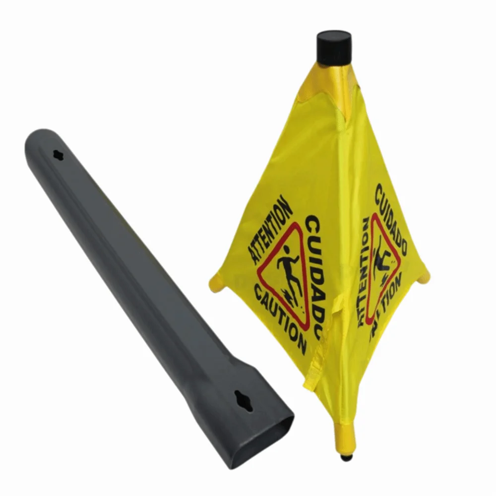 Triangular Cone-Shaped Caution Wet Floor Sign Wall Mounted Foldable Slippery When Wet Sign Pop-Up Design Multilingual Oasis Select