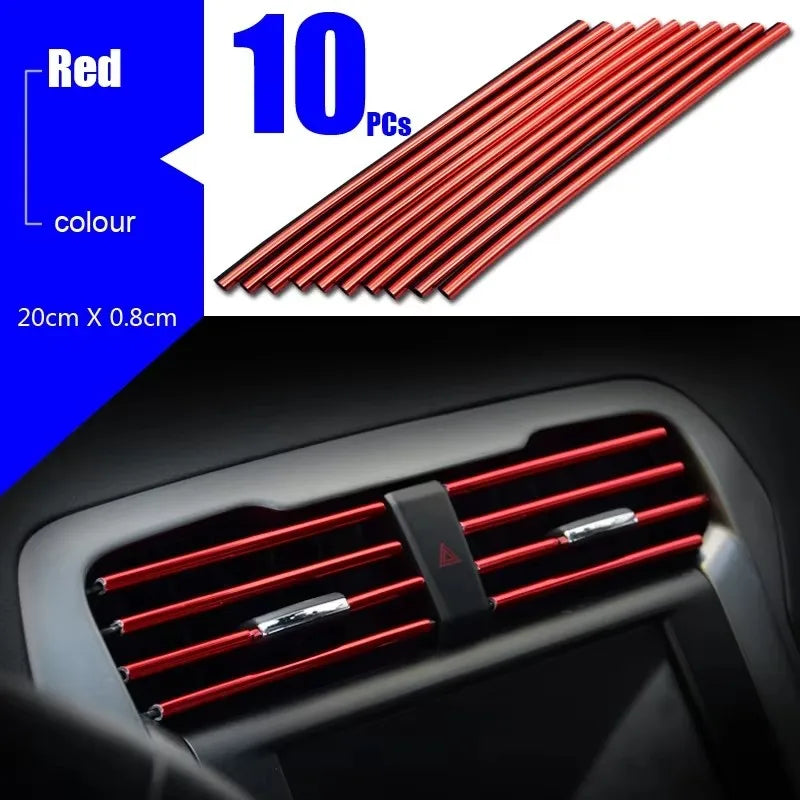 10/20pcs Car Air Conditioner Decoration Strip For Vent Outlet Moulding Trim Strips Car Styling Car Door Edge Corner Decoration Oasis Select 10pcs Red