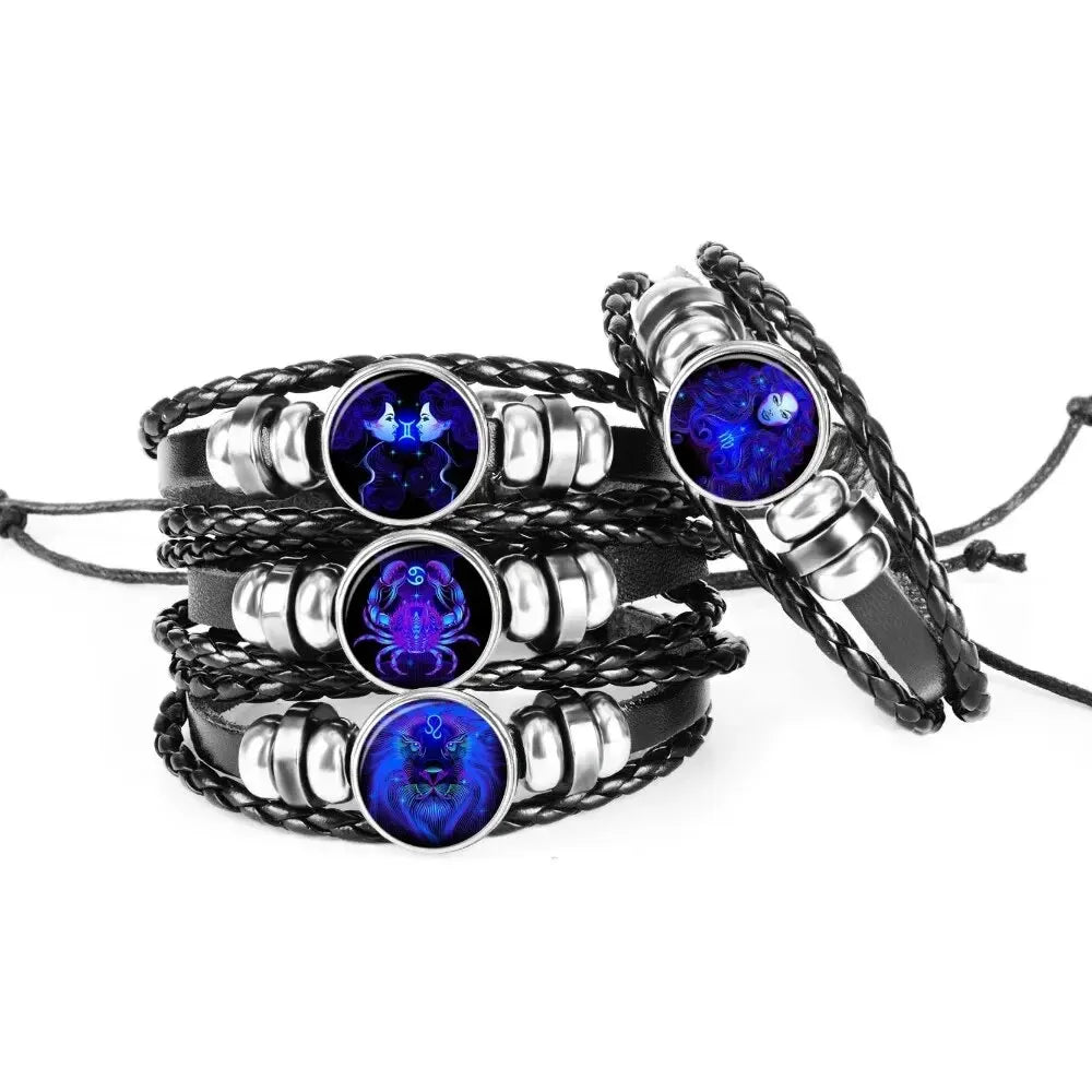 Zodiac Constellation Leather Bracelet – Glass Dome Charm Unisex