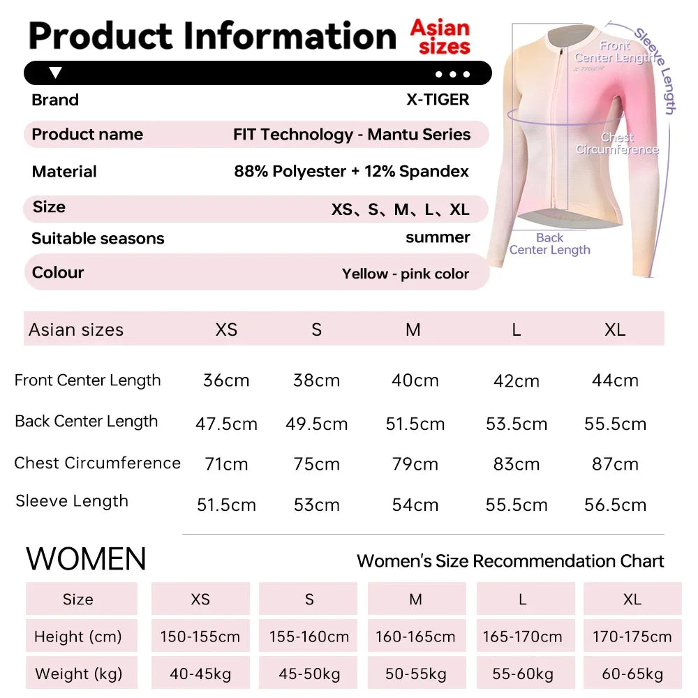 X-TIGER Women's Cycling Jersey Soft Breathable Quick-Drying Long Sleeve Three Pocket Bicycle Clothing SPF 50+ Cycling Top Oasis Select