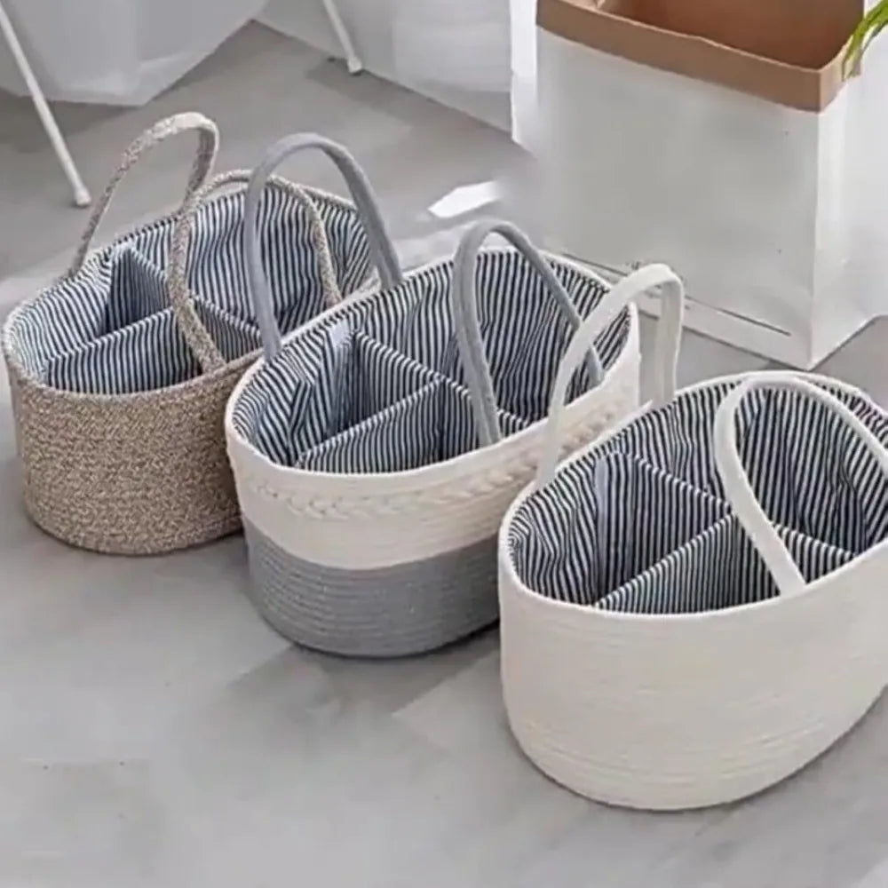 Cotton Rope Baby Diaper Storage Basket | Foldable Organizer