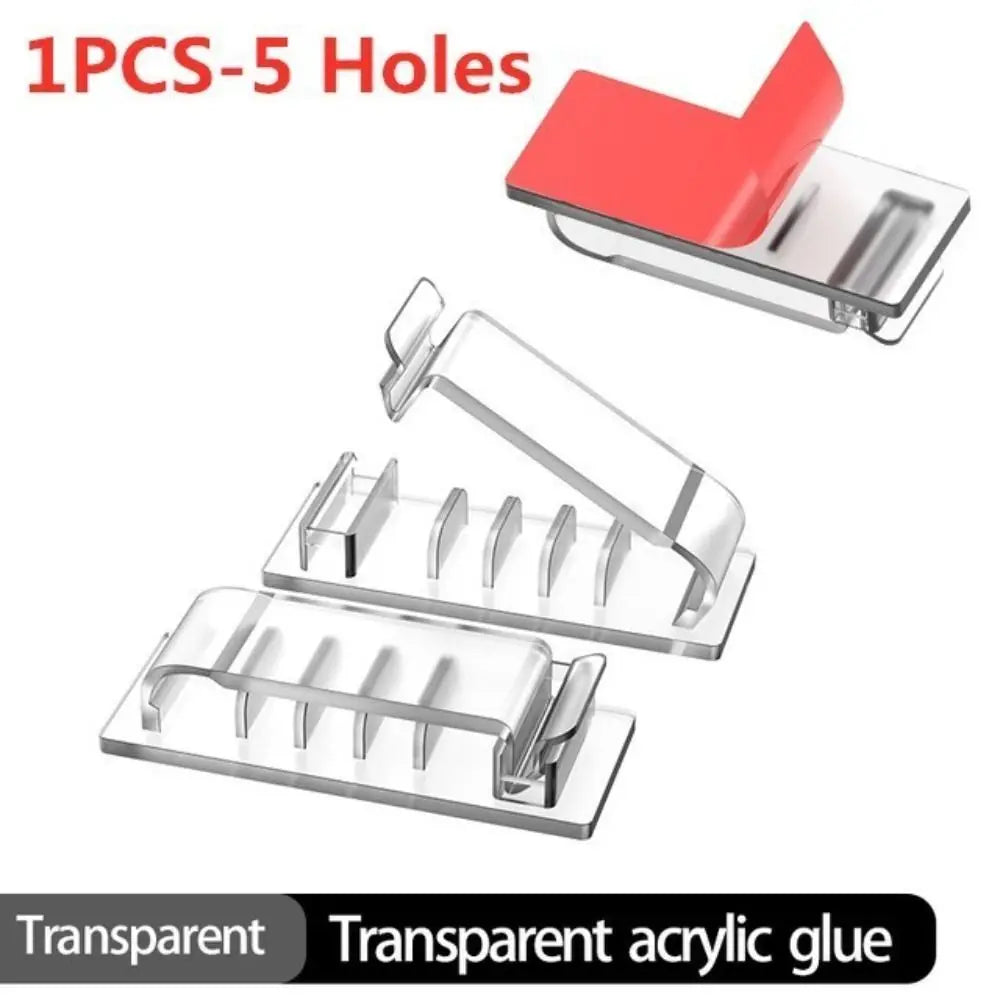 Clips Self Adhesive Car Cord Clip Wire Holder Harness Clamp Cable Clamp Cable Organizer Wire Organizer Flexible Cable Winder Oasis Select transparent-C 5hole