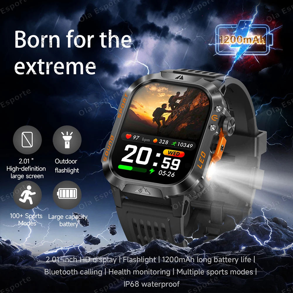 Ola Esporte Military Smart Watch Men – 1200mAh, SOS, IP68