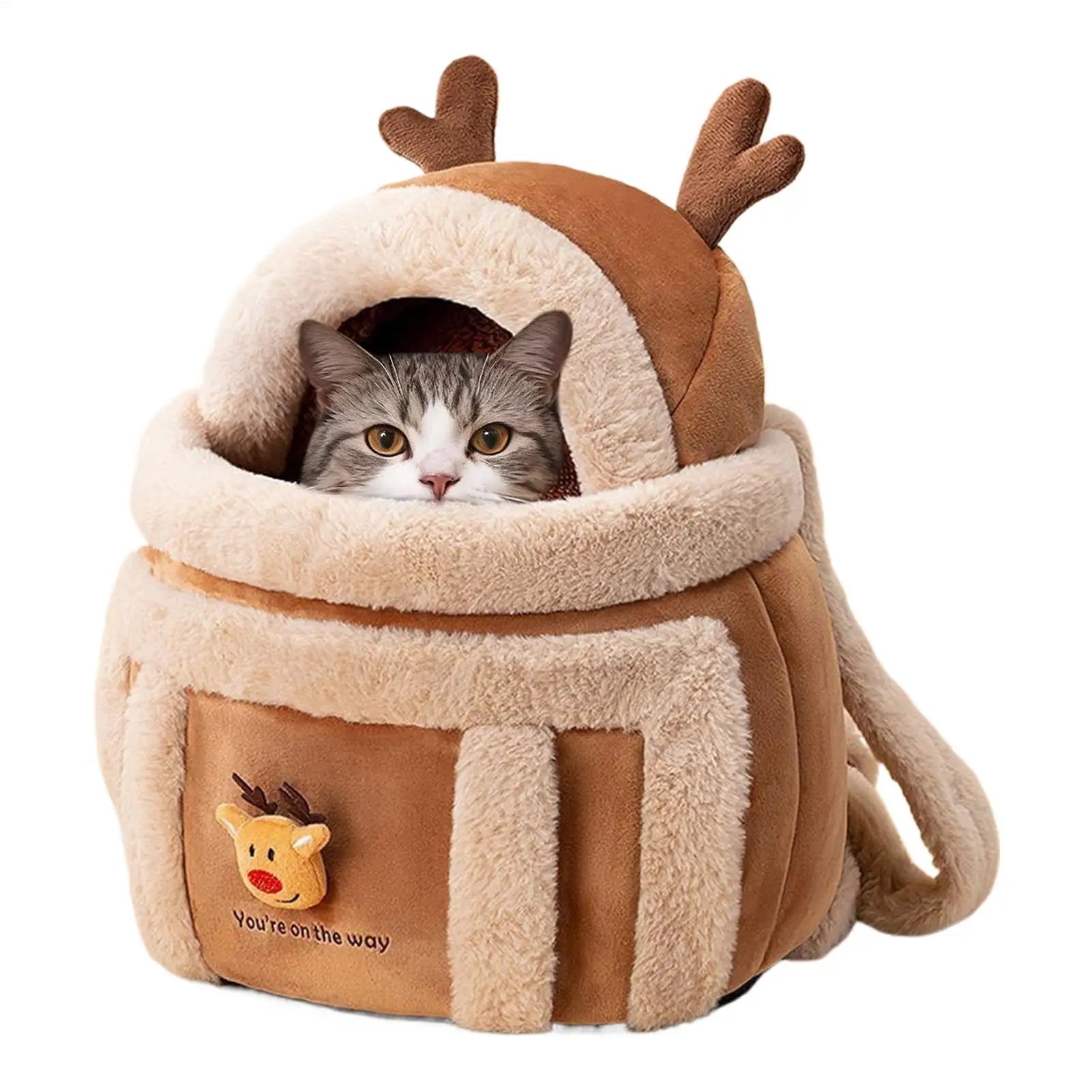 Cat Dog Bag Carrier Pet Plush Elk Shape Backpack Winter Puppy Outgoing Backpack for Small Dog Cats Outdoor Camping Indoor Winter Oasis Select