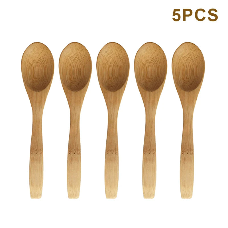 5Pcs Bamboo Wooden Teaspoons Eco-Friendly Kitchen Tableware Honey Spoon Condiment Scoop for Coffee Dessert Household Use Oasis Select A4