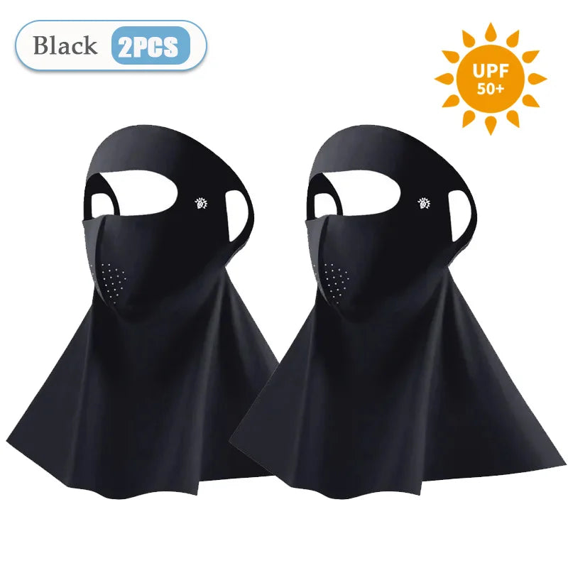 1-10PCS 3D Ice Silk Sun Face Mask Women UV Protection Cooling Breathable Dustproof Balaclava for Outdoor Sports Cycling Oasis Select Black-2PCS