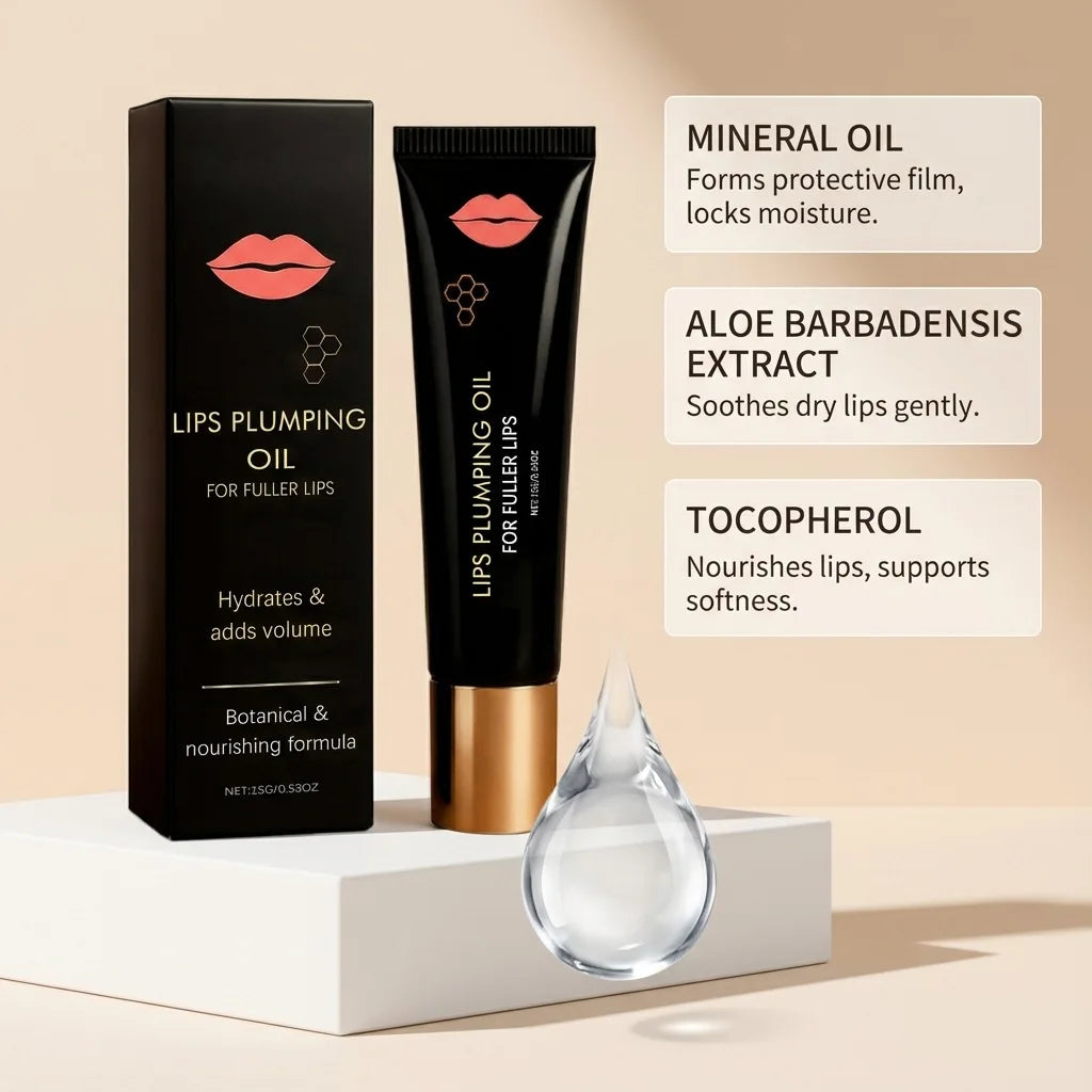 Moisturizing plumping lip oil lightweight hydrating texture gently nourishes lip without feeling sticky perfect daily lip care Oasis Select