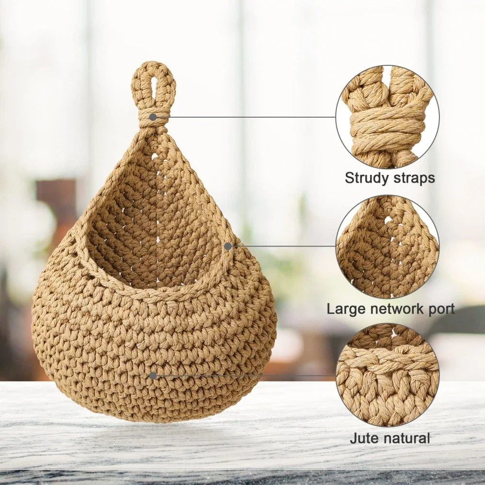 Fruit Vegetable Basket XS-2XL Handwoven Wall Hanging Teardrop Plant Basket Kitchen Table Wall Hanging Storage Basket Container Oasis Select