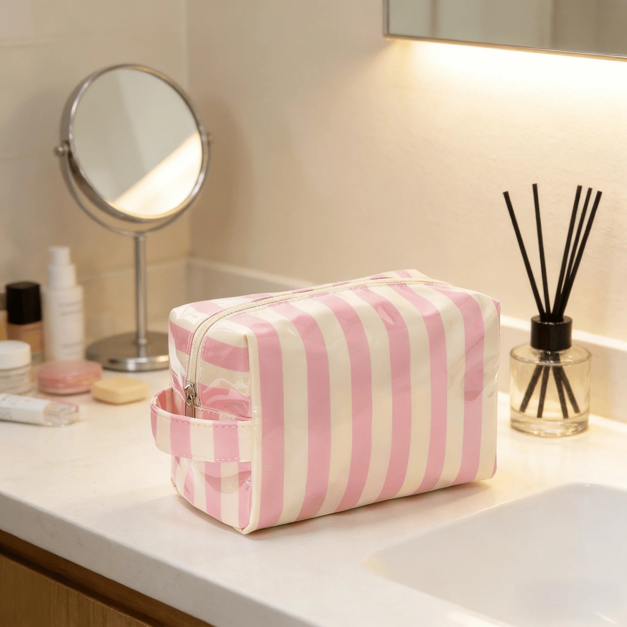1PC Striped Wash Bag, Women's Makeup Bag Storage and Organizing Bag, Business Travel Storage Bag, Outdoor Swimming Bag Oasis Select