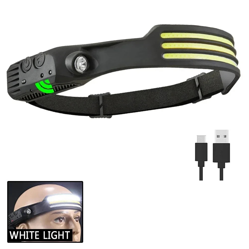 Rechargeable COB LED Induction Headlamp with Built-in Battery 10Mode Sensor Head Flashlight Outdoor Camping Fishing Head Lantern Oasis Select C-1PCS