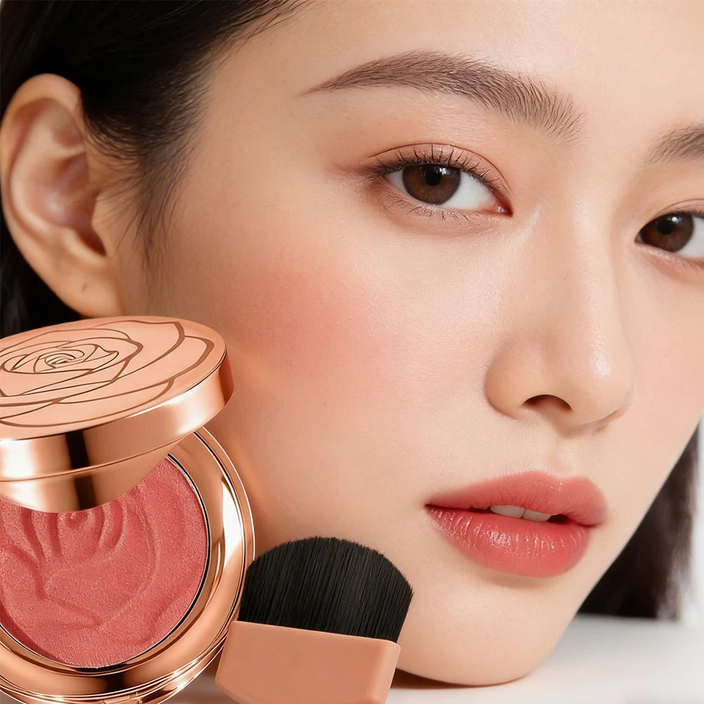 Rose Embossed Blush Powder, Shimmery Finish, 3 Colors Shades Available, Floral Texture Design, Ideal for Daily Face Makeup Oasis Select