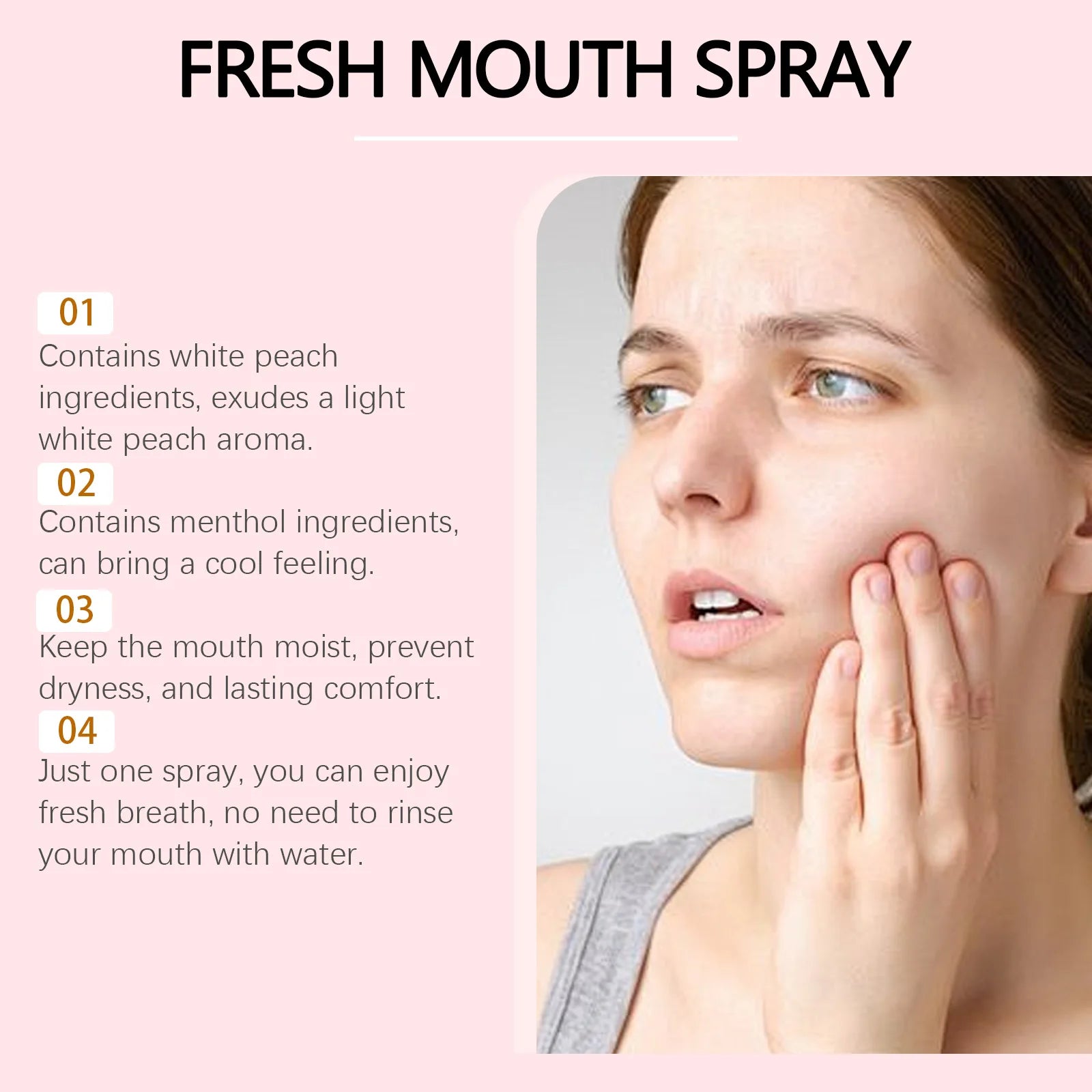 Probiotic Breath Freshener Spray Peach Mint Flavor Remove Oral Odor Instant Refreshing Mouth Adult Travel-Sized Oral Fresh Spray Oasis Select