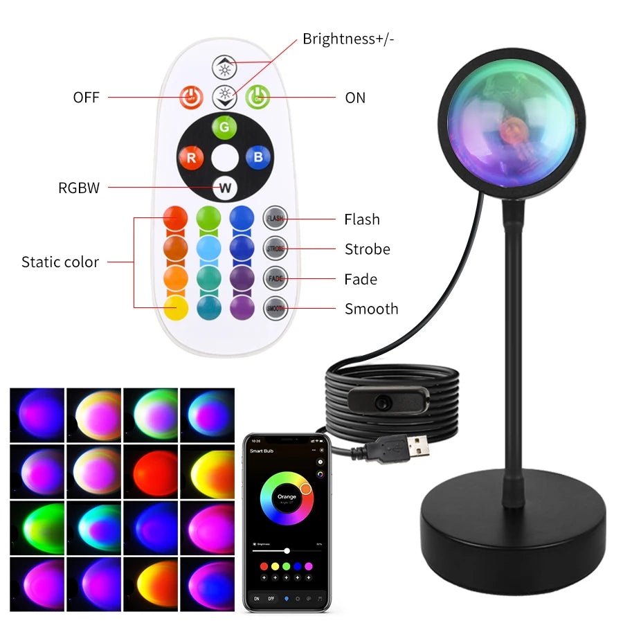 RGB Sunset Projector Night Light – USB LED Lamp with Remote LED Projector Night Light Oasis Select
