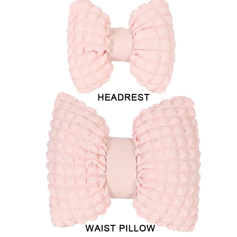 Cartoon Bowknot Neck Pillow Car Headrest Lumbar Support Soft Pink Car Waist Pillow Car Interior Decoration Cute Cushion Oasis Select 1 SET