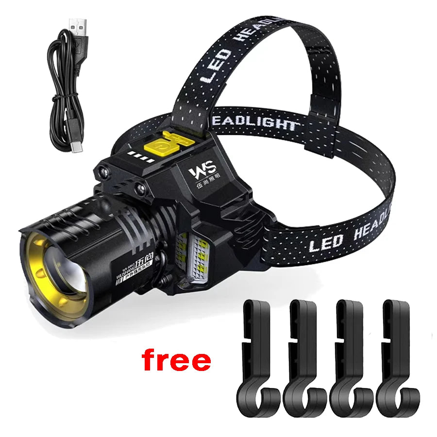 Rechargeable Sensor LED Headlamp Telescopic Zoomable Headlight Outdoor Waterproof High Lumen Work Head Flashlights for Camping Oasis Select Battery-clip 1PCS