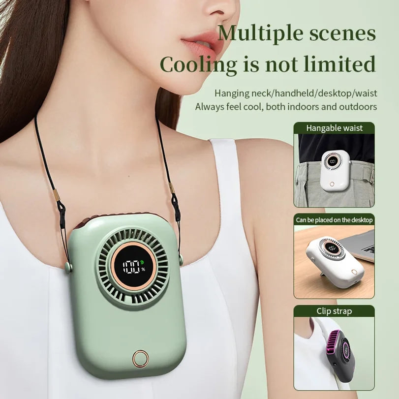 Bladeless Neck Fan USB Rechargeable – 5 Speeds & RGB Lights