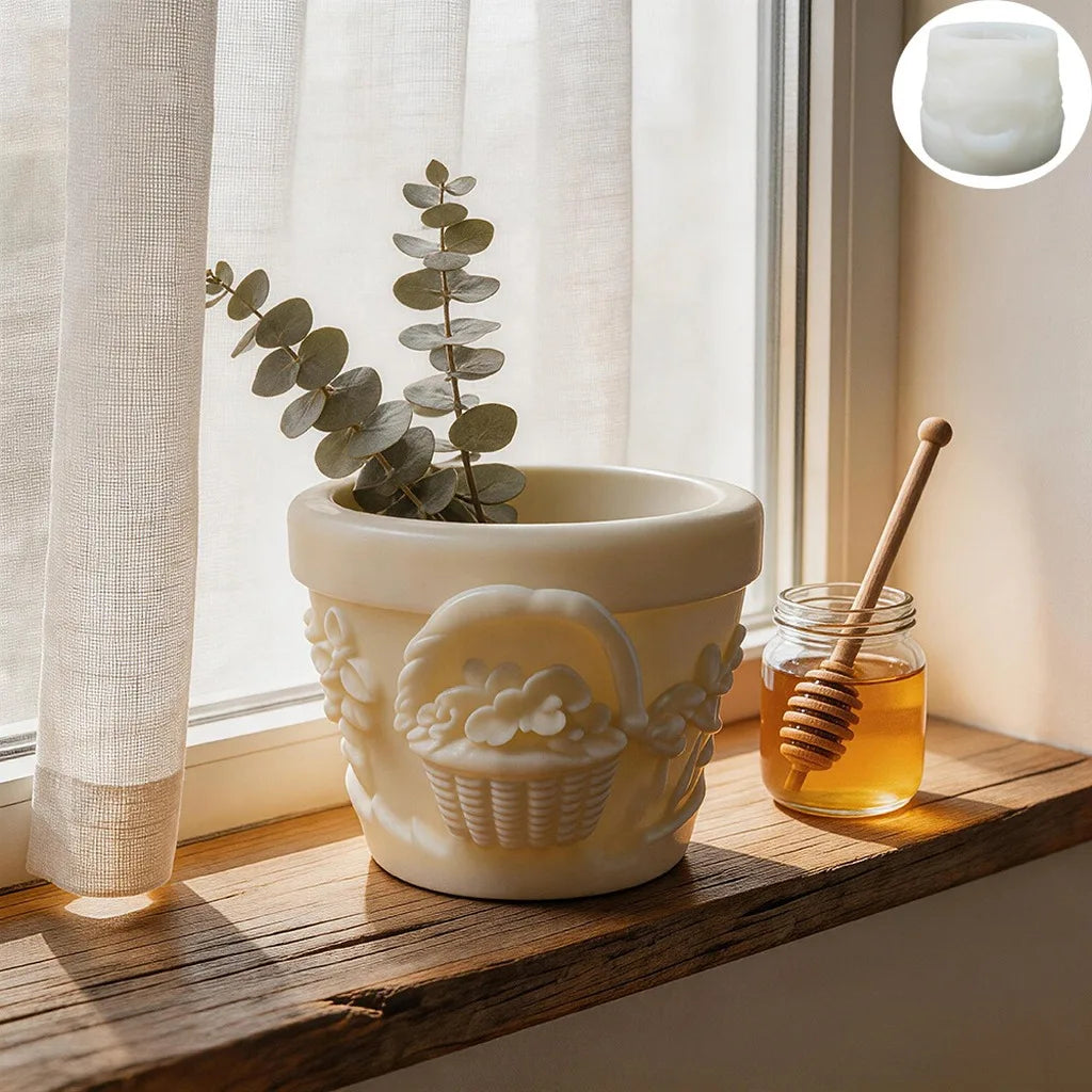 3D Embossed Flower Basket Planter Silicone Mold, DIY Handmade Flower Pot Mold for Resin Plaster Cement Home Decor Oasis Select