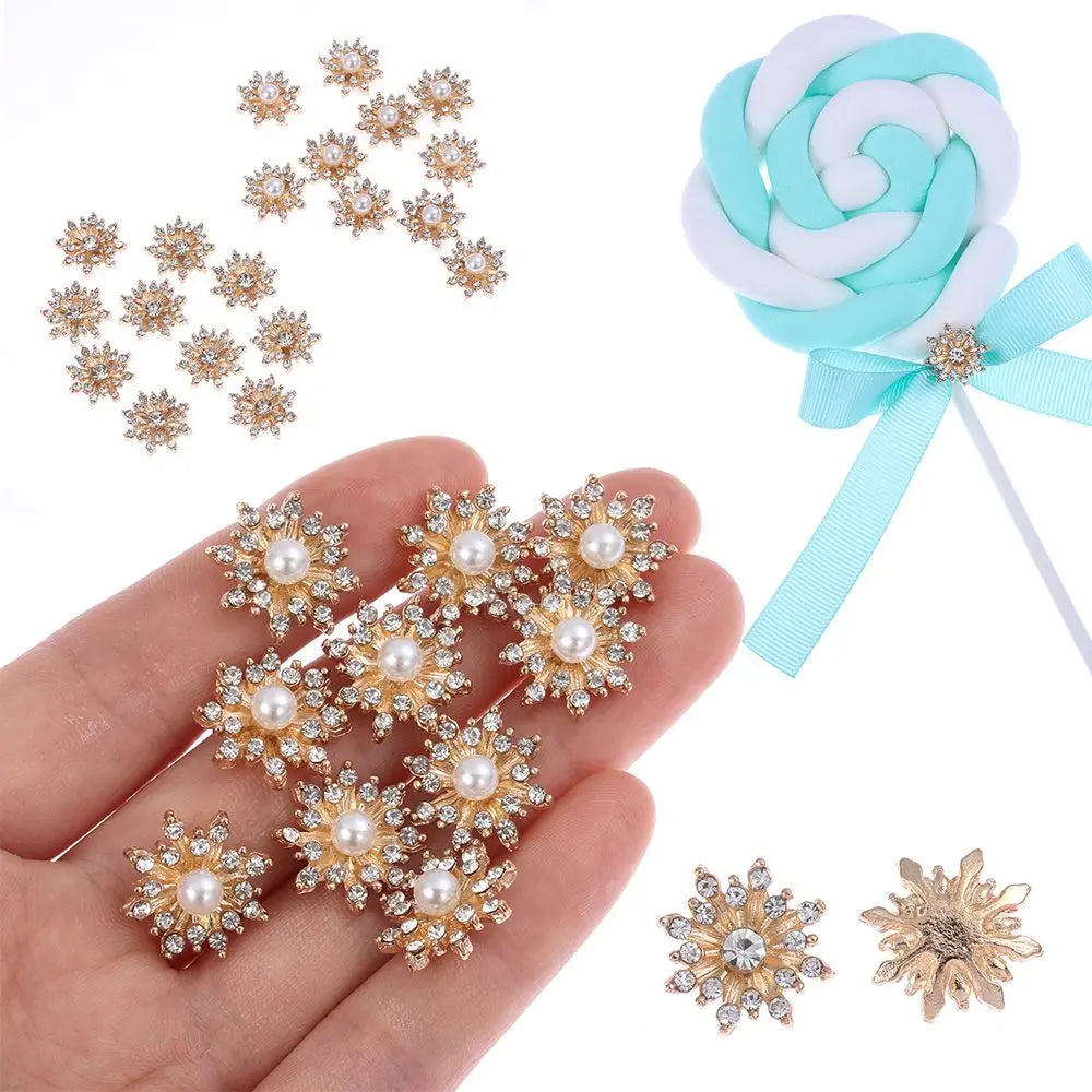 10PCS 16MM Vintage Buttons Clothing Flatback Plating Pearl Buckle Rhinestone Snowflake Cabochon DIY Craft Apparel Sewing Tools Oasis Select