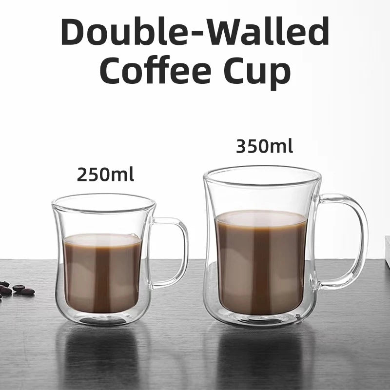 Transparent Borosilicate Double-Walled Glasses with A Handle, Suitable for Coffee, Tea, Cappuccino, Latte Macchiato Mugs Oasis Select