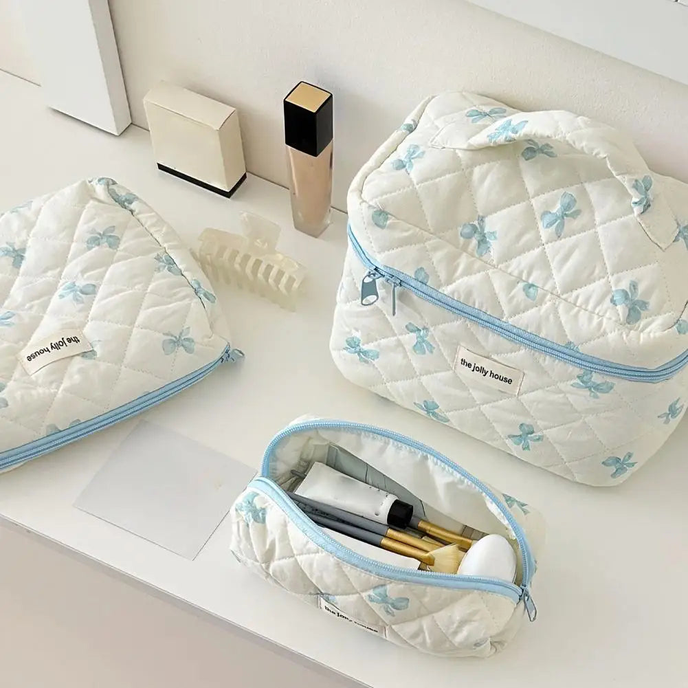 Quilted Makeup Bag 3 Sizes Floral Toiletry Cosmetic Pouch Makeup Organizer Travel Floral Bag for Bridesmaid Gifts, Daily Use Oasis Select