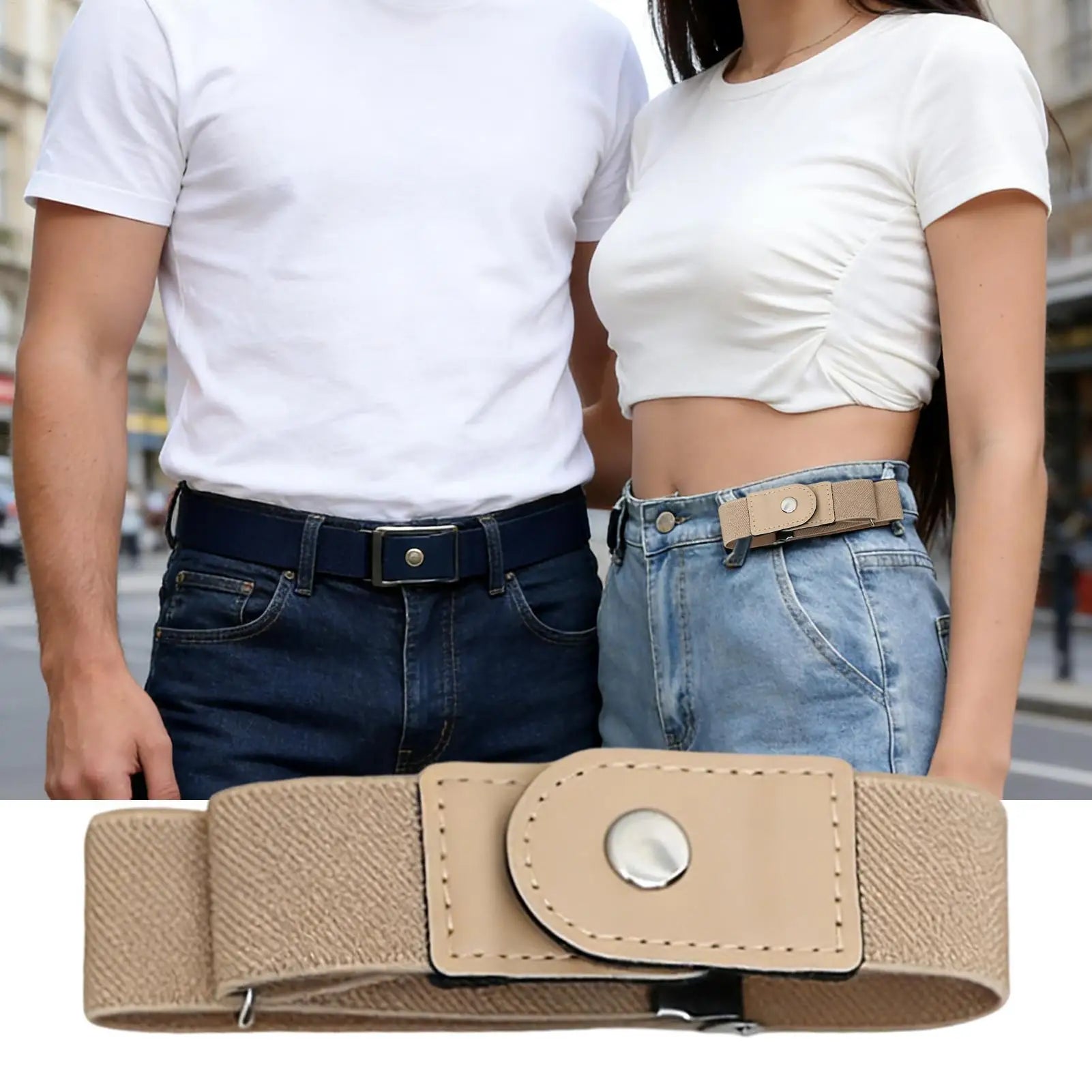 No Buckle Belt Women 1 Pair Elastic Adjustable Strap Buckleless Belt No Buckle Elastic Belt for Women Men Unisex Stretch Belt Oasis Select