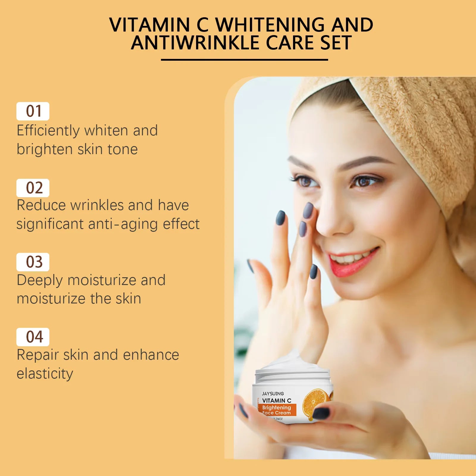 Vitamin C Skincare Set Face Whiten Cream Dark Spots Serum Cleaning Facial Cleanser Moisturizer Toner Firming Eye Cream Oasis Select