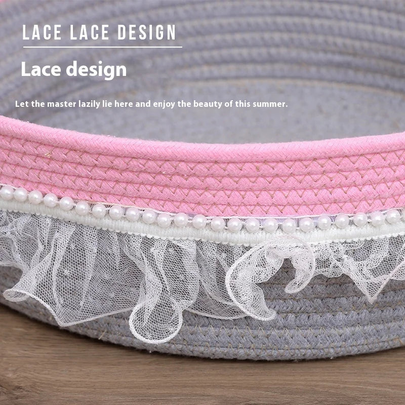 New Princess Style Woven Cat Bed, Four Season Universal, Lace Decor, Scratch Resistant, Washable Pet Nest for Warmth Oasis Select