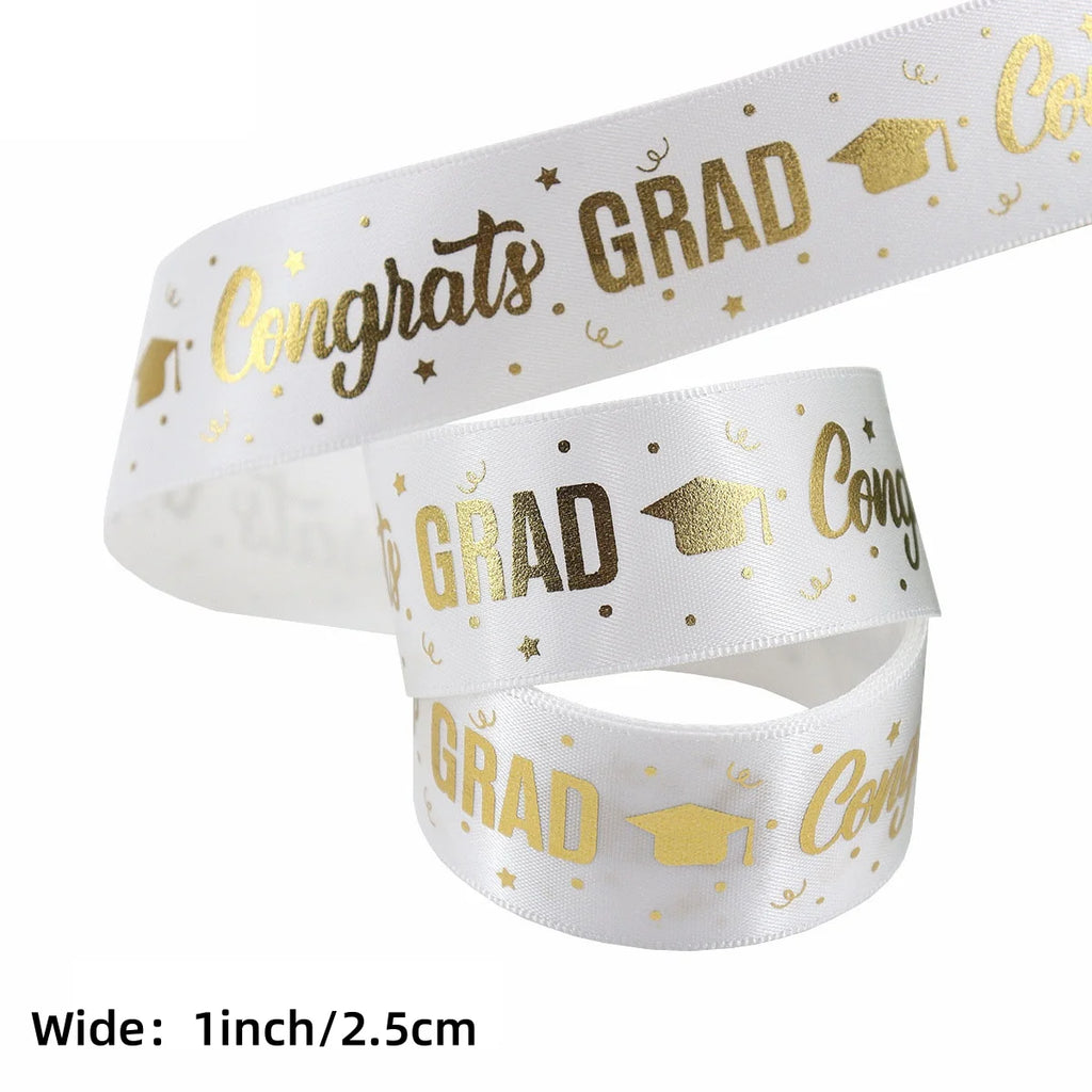 1 Roll，5 Yards Graduation Gift Packaging Ribbon,Decoration Party DlY Bow Ribbon, Graduation Ceremony CampusParty Supplies Oasis Select WHITE