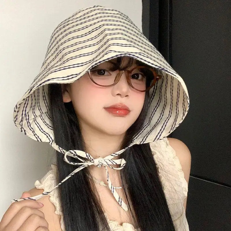 Womens Wide Brim Fisherman Hat Foldable Sun Protection Bucket Cap With Stripes For Holiday Outdoor Use Oasis Select