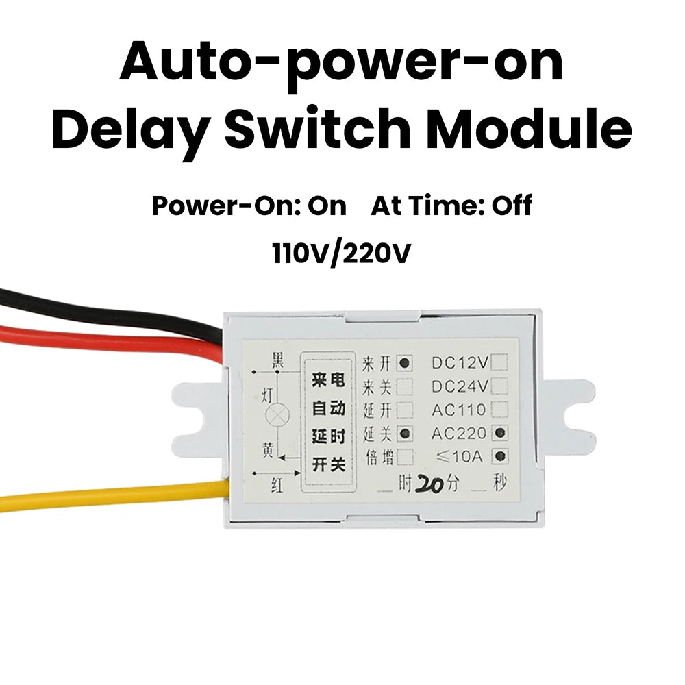 AC 220V 10A 5/20-Minute Delay Switch Relay Module with Timed Auto-Shutdown for Lighting & Exhaust Fans Automatic Control Oasis Select