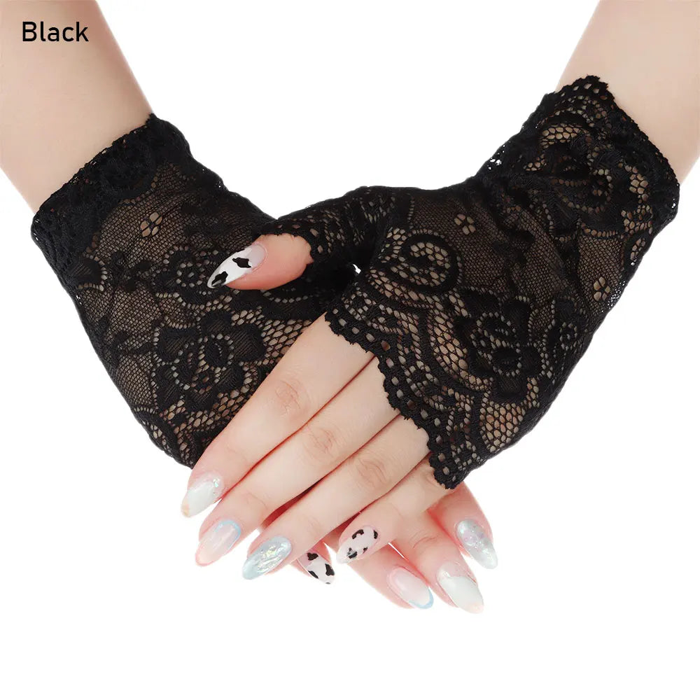 Women Sunscreen Dance Driving Gloves Lace Gloves Short Gloves Fingerless Mittens Oasis Select black