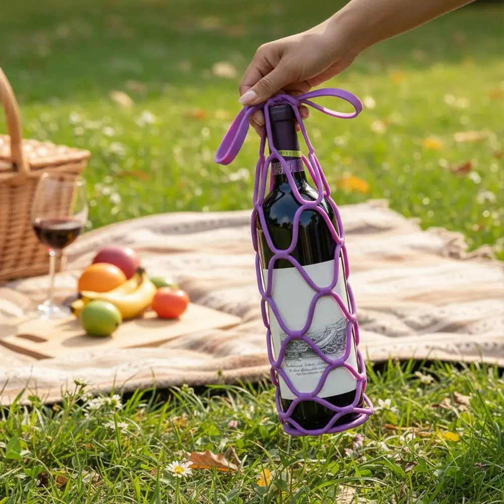 Silicone Wine Bottle Carrier Tote Bag & Reusable Cup Mat