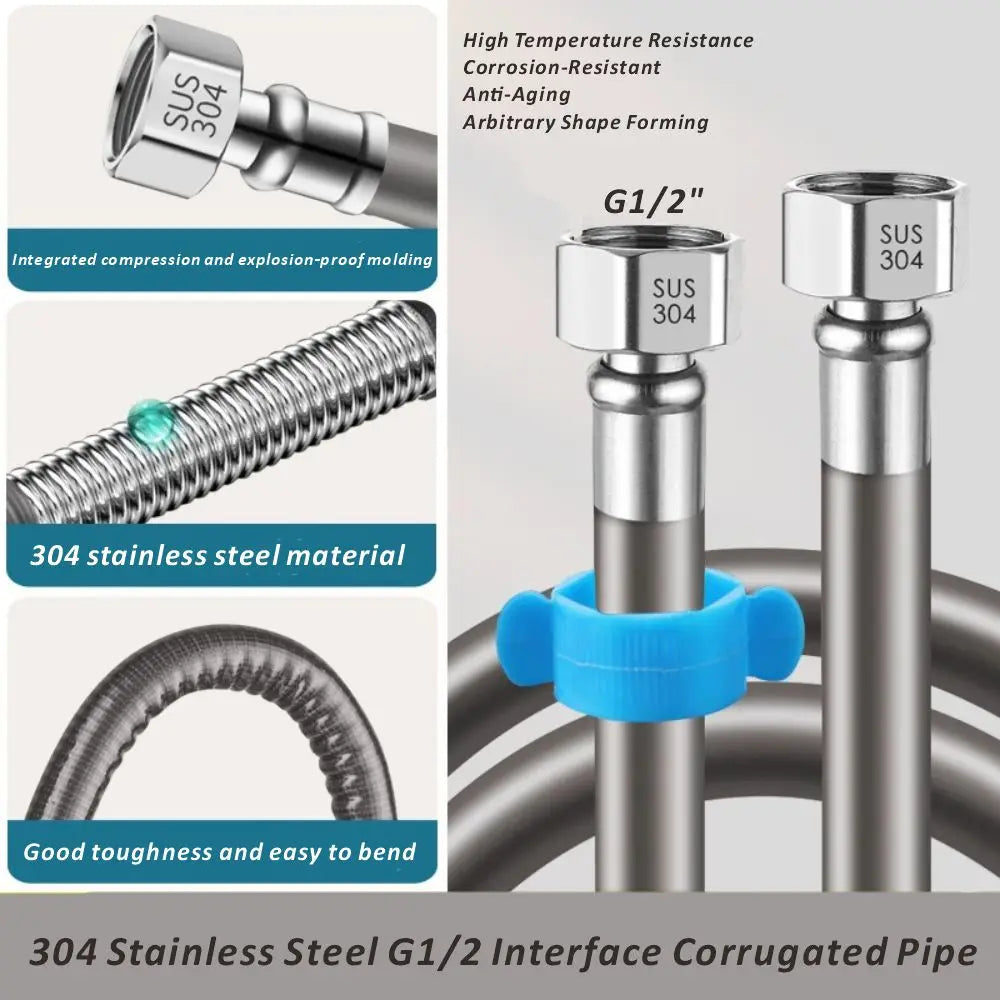 1pcs 20-200cm Basin&Toilet Flexible G1/2" 304 Stainless Steel Bathroom Plumbing Hose Heater Corrugated Pipes with Wrench Pipe Oasis Select Grey 20cm