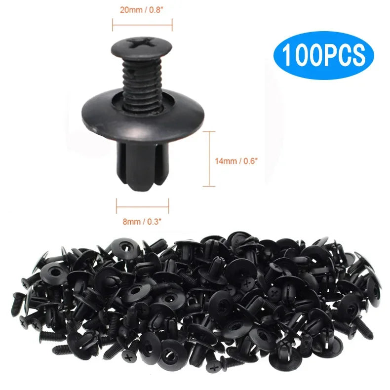 Car Buckle 8mm Hole Plastic Rivets Fixed Buckle Fastener Expansion Screw Auto Vehicle Door Trim Panel Retainer Fastener Clips Oasis Select 100PCS
