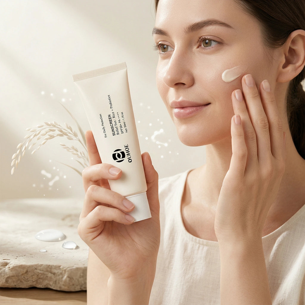 50ML Spf 50 Rice Sunscreen Cream Outdoor UV Protection Moisturizing Soothing Redness Sweatproof Prevent Sunburn Sunblock Lotion Oasis Select