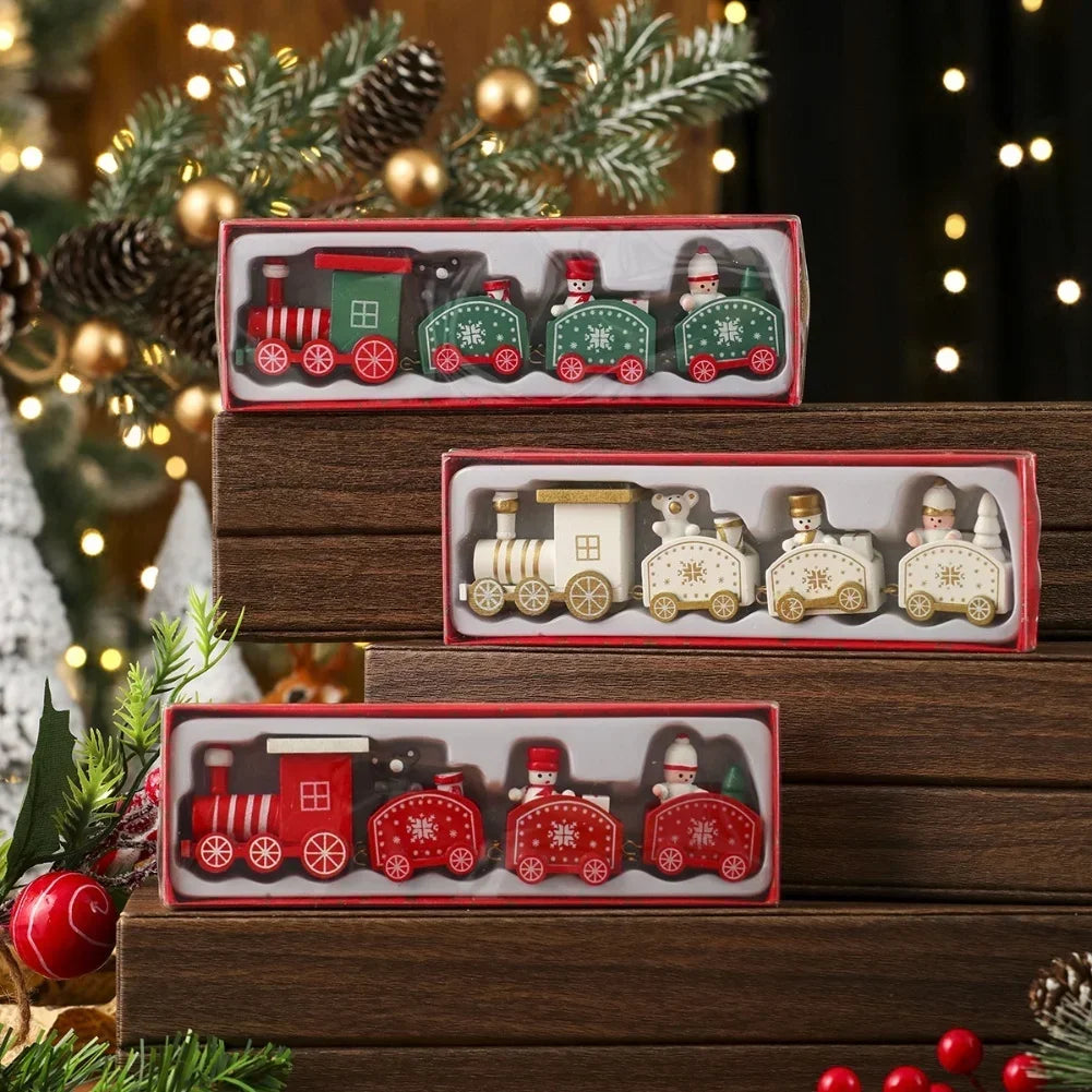 Tabletop Display As Shown Christmas Train Decoration Charming Painted Design Sturdy Wood Material Christmas Decorations Oasis Select