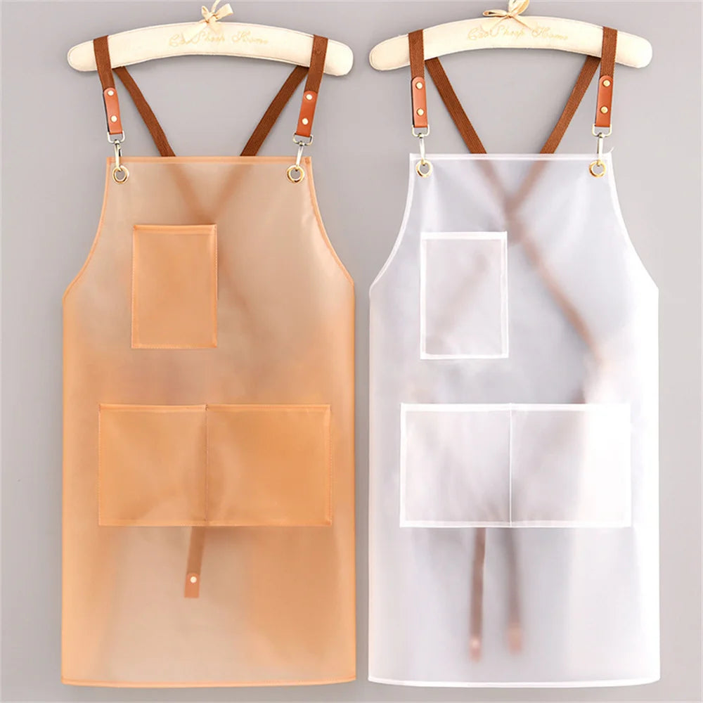 New Apron Waterproof And Oil-proof Strap Fashionable Korean-style Overalls Household Kitchen Cooking Women's TPU Work Clothes Oasis Select