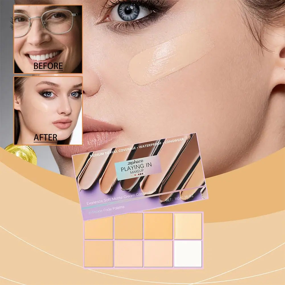 8 Colors Concealer Blush Palette Long-Lasting Concealer, Waterproof Concealer Palette, Non-Peeling Contour Pal, Concealer Oasis Select