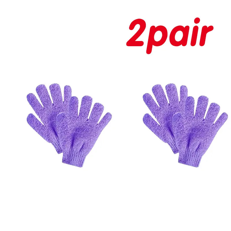 1/2pair Five Fingers Bath Gloves Household Shower Scrub Body Wash Children Home Supply Elastic Wipe Back Bathing Cleaning Gloves Oasis Select 2pairs purple
