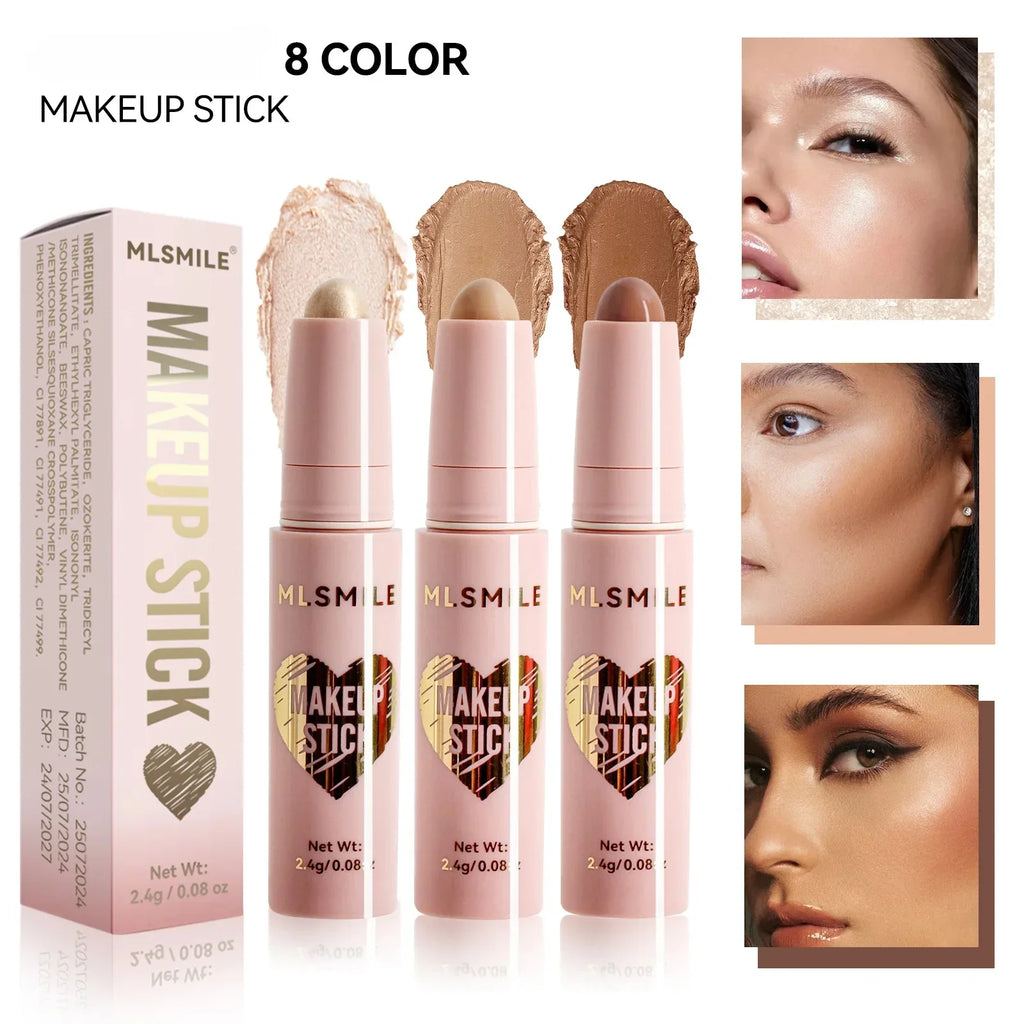 8-Color Pearl Highlighter & Contour Stick – High Gloss Face Pen