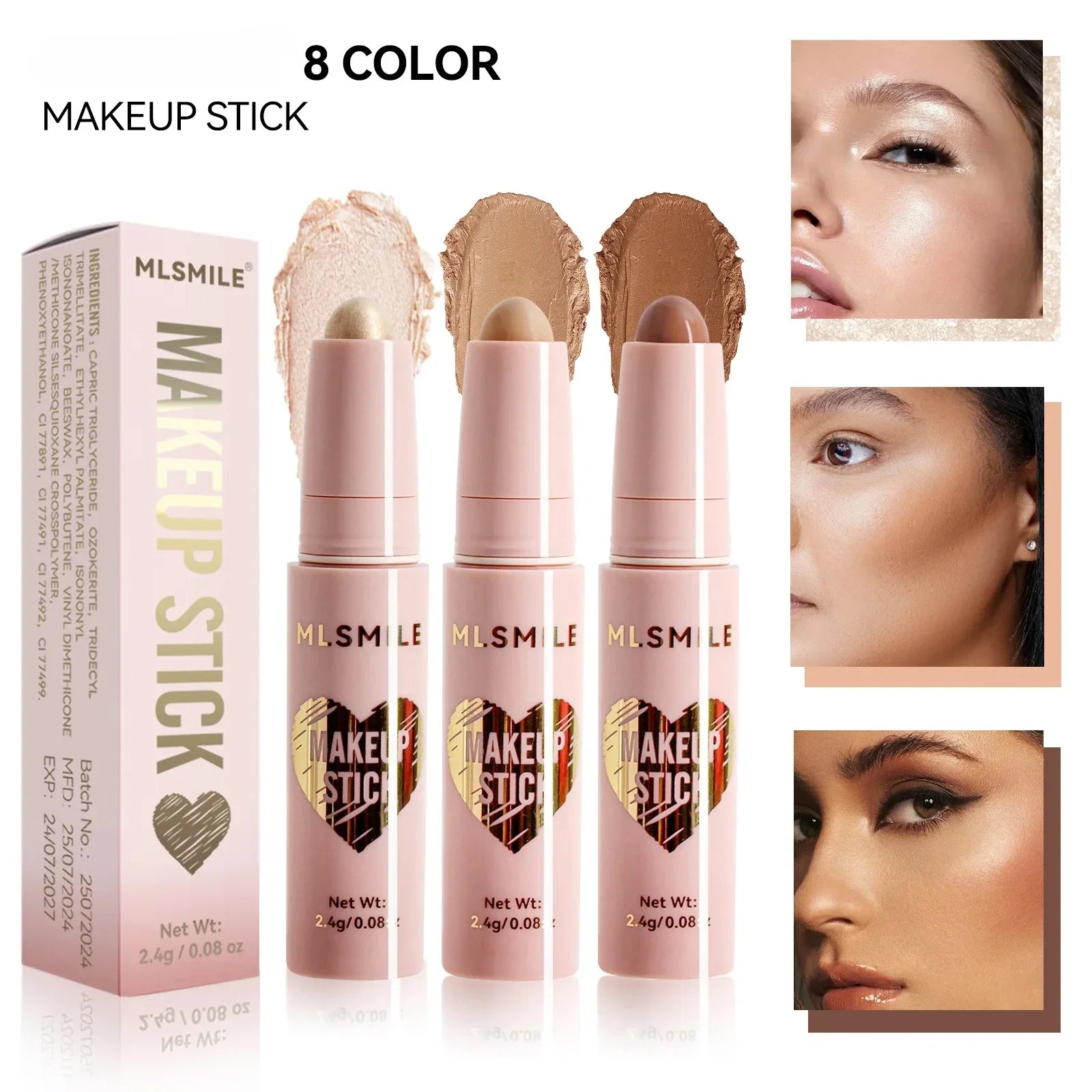 8-Color Pearl Highlighter & Contour Stick – High Gloss Face Pen